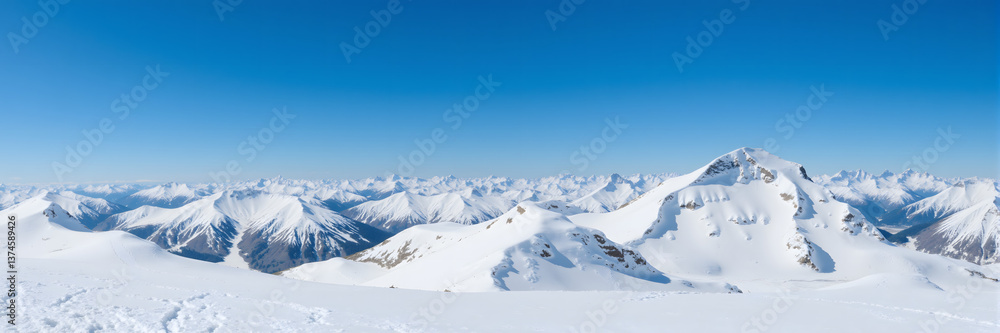 Snowy Mountain Panorama Under Clear Blue Sky Snowy Mountain Panorama Under Clear Blue Sky