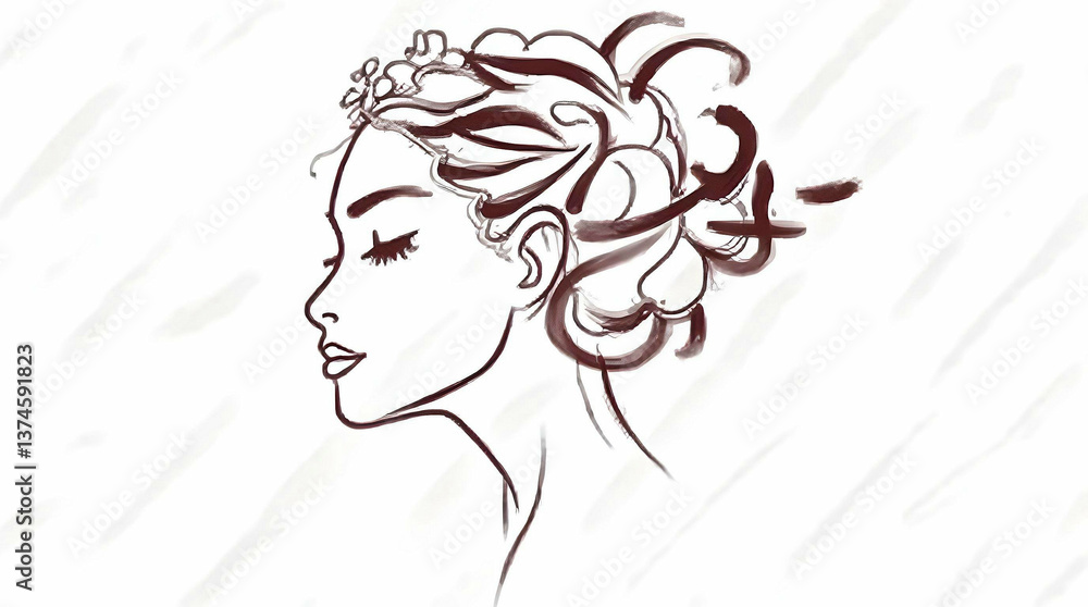 Elegant profile of a woman in line art on a light background. Concept of artistic expression minimalism and elegance. Elegant profile of a woman in line art on a light background. Concept of artistic expression minimalism and elegance.