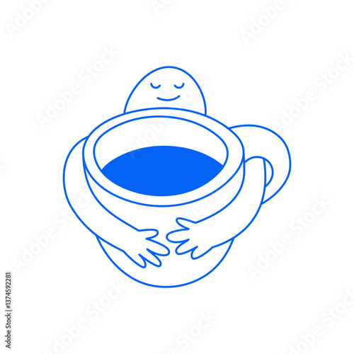 Vector logo design template and graphic elements for advertising; branding; posters and banners; funny cartoon illustrations with smiling character and mascot; coffee love