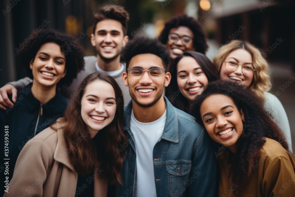 Portrait of a smiling diverse group of students Infront of university in USA Portrait of a smiling diverse group of students Infront of university in USA