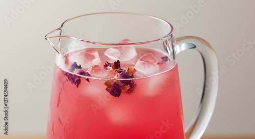 Wallpaper Mural Refreshing rose lemonade in a glass pitcher with edible flower petals and ice cubes Torontodigital.ca
