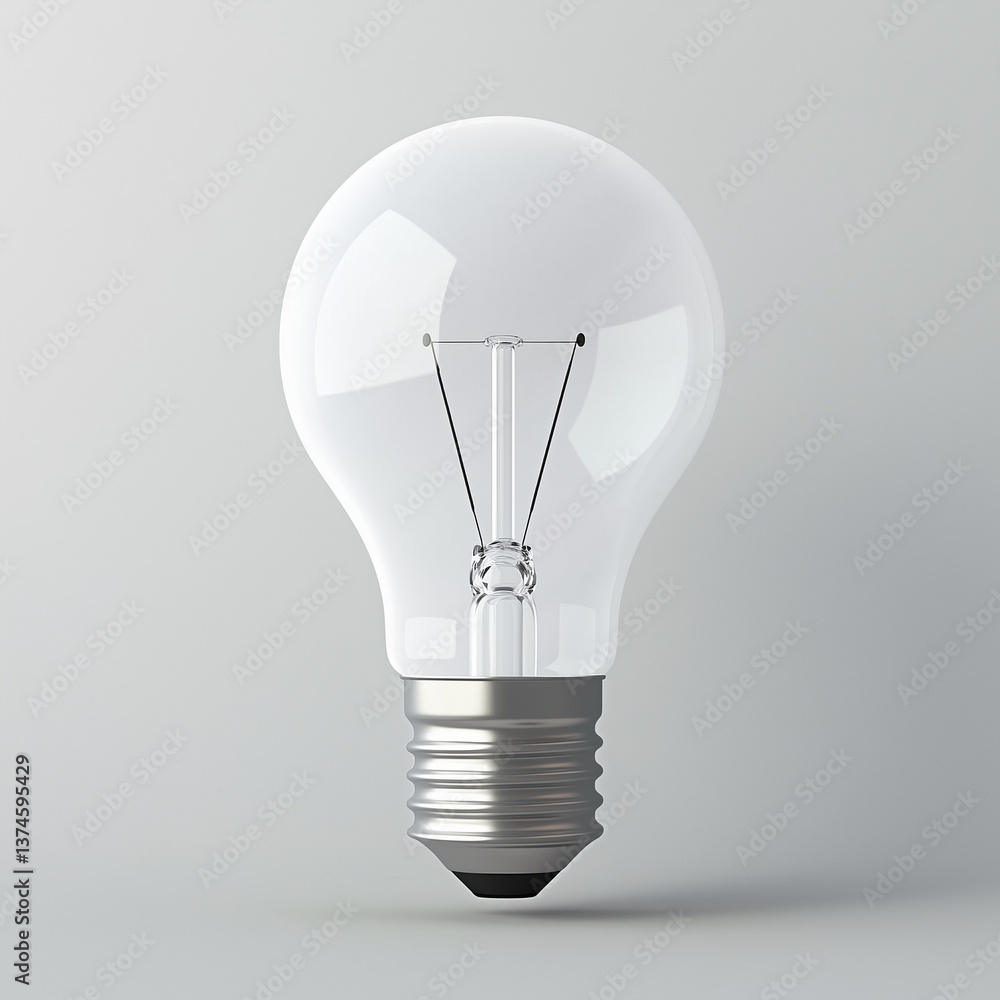 White light bulb with a standard screw base, centered against a gray background. White light bulb with a standard screw base, centered against a gray background.