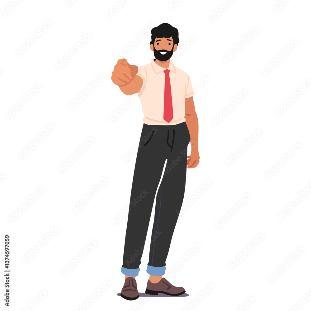 Young businessman cartoon character pointing index finger making choice of you full-length portrait Young businessman cartoon character pointing index finger making choice of you full-length portrait