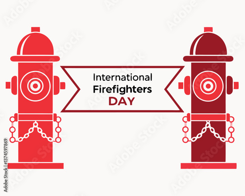 Two red fire hydrants on a banner for International Firefighters Day.