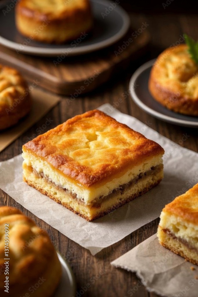 there are several pieces of cake on a table with other pastries there are several pieces of cake on a table with other pastries