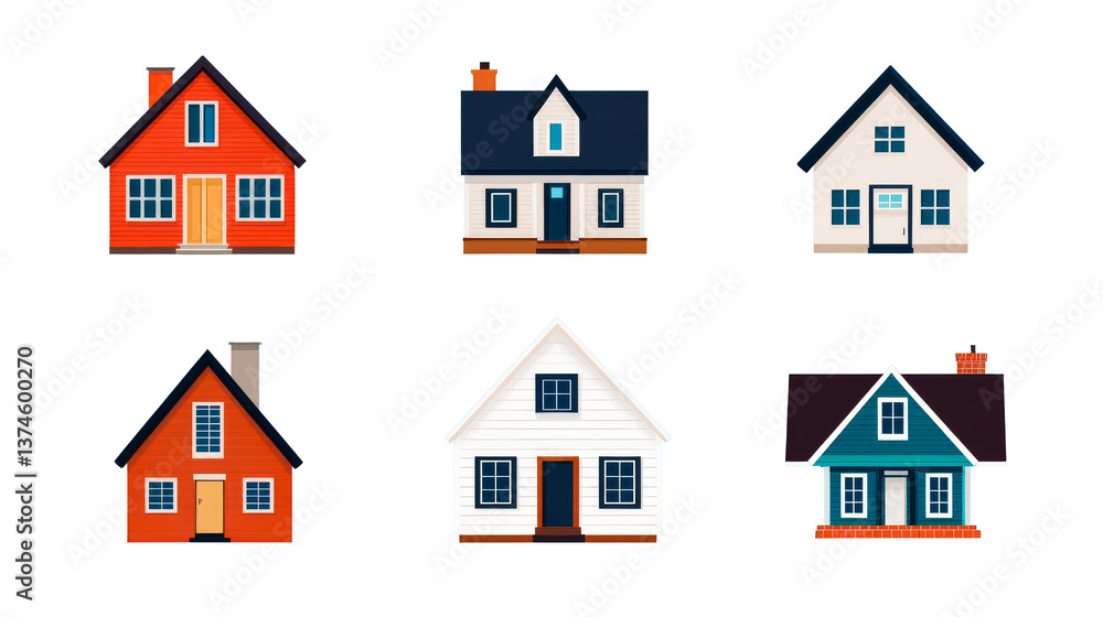 Fototapeta premium Charming houses collection, architecture design, modern style, cut out transparent