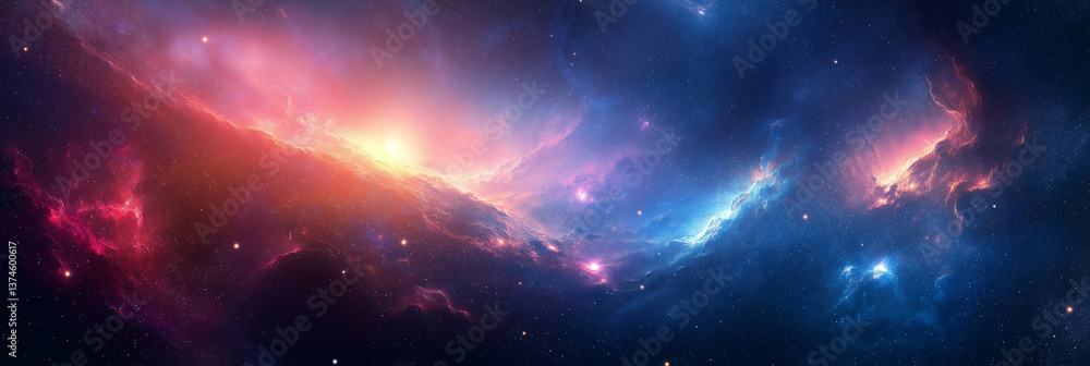 Fototapeta premium Cosmic Nebula: Vibrant Galaxy of Shining Stars, Stellar Dust and Celestial Wonders, Mystical Night 