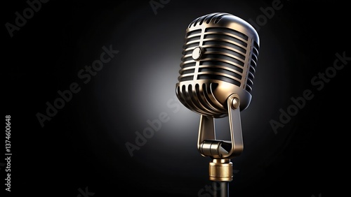vintage microphone on black background
