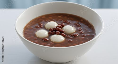 Bowl of Oshiruko: A delectable japanese sweet red bean soup with mochi