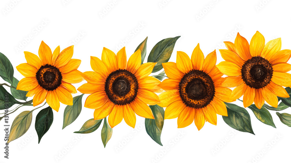 Naklejka premium Sunflower arrangement featuring four vibrant blooms, cut out transparent