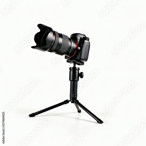 tripod holding a camera, on white background
