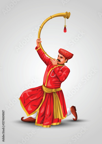 Illustration of Indian Man Blowing Tutari. abstract illustration