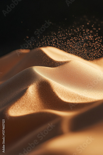 Obraz na płótnie Close-up of sand dunes with a dark background and small particles floating in the air. w salonie