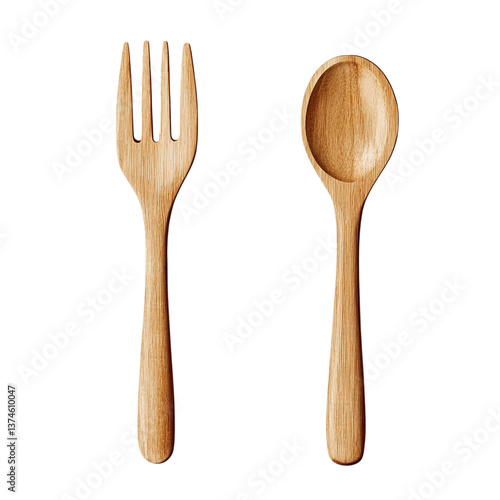 wooden spoon and fork isolated on a transparent background