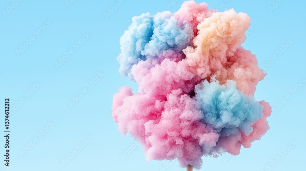 Fototapeta premium Fluffy Pastel Cotton Candy Swirls Against Light Blue Background