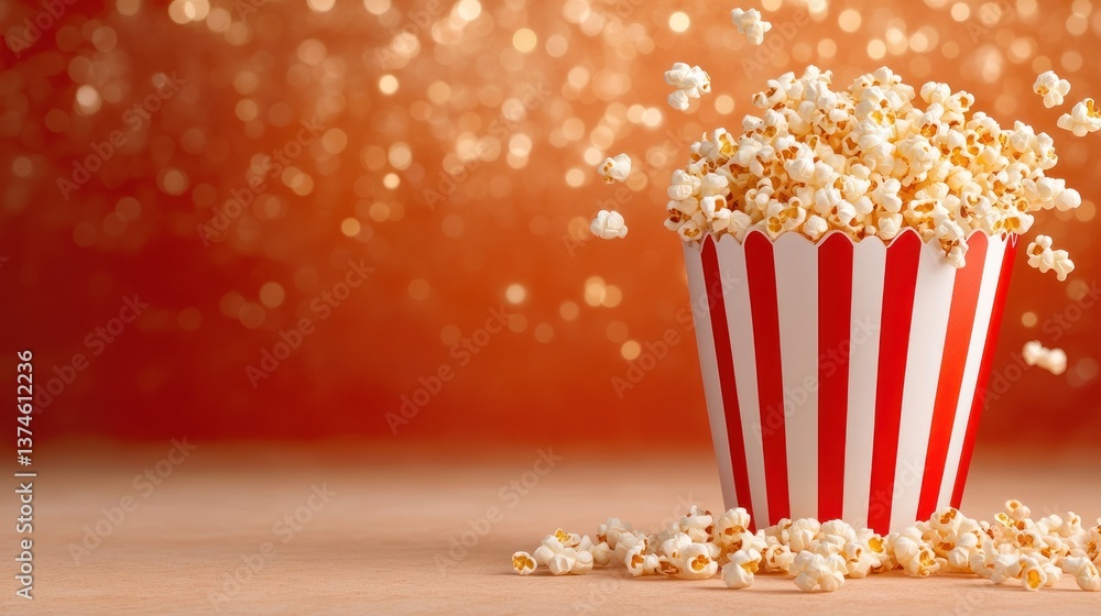 Delicious Popcorn in a Red and White Striped Bucket Delicious Popcorn in a Red and White Striped Bucket