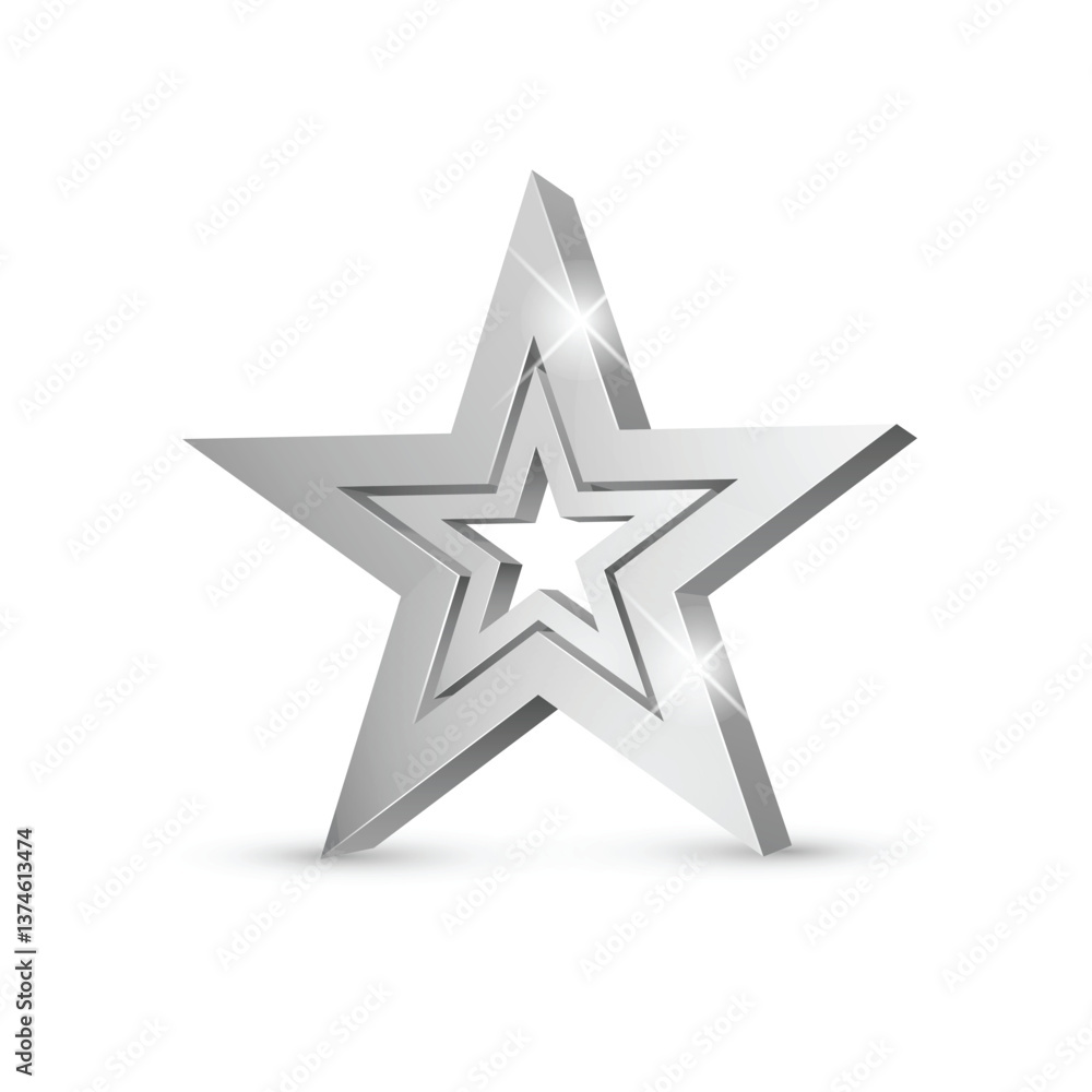 Obraz premium Winner award. silver star 3d symbol. Poster template for event party. Vector illustration