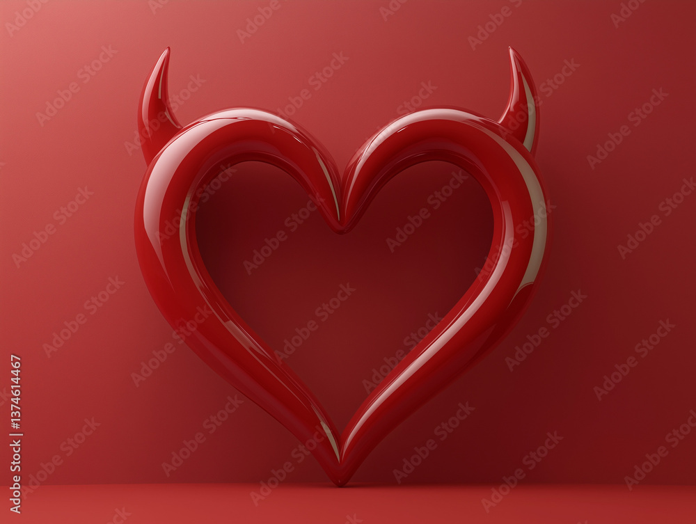 Cartoon devil tail forming a heart shape on red background, 3D render Cartoon devil tail forming a heart shape on red background, 3D render