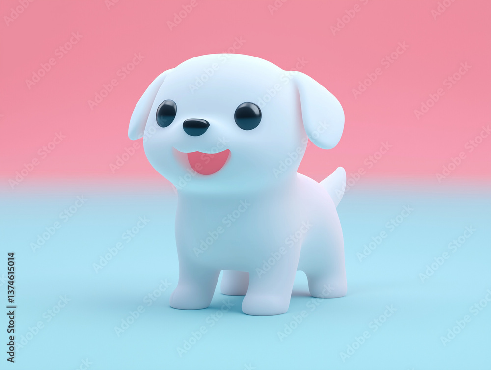 White puppy on a pink background, 3D render White puppy on a pink background, 3D render