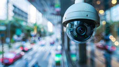 High-Resolution CCTV Surveillance Camera in Urban Cityscape - Security & Monitoring System