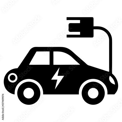 Editable Electric Car Side View with Charging Cable Symbol Vector illustration


