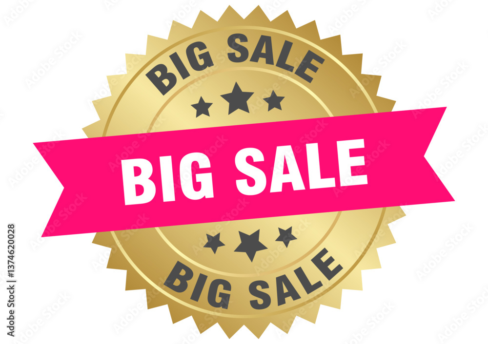 Obraz premium big sale. big sale round pink and gold label isolated on transparent background