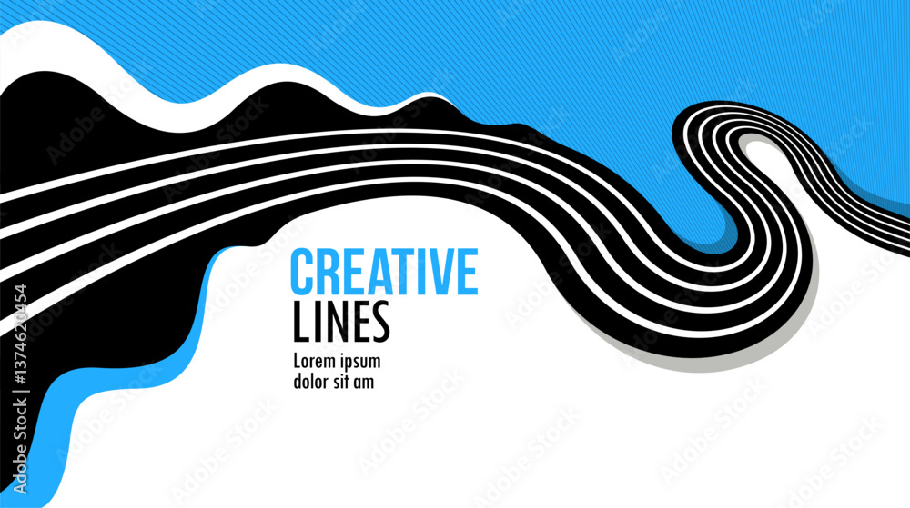 Fototapeta premium 3D lines in motion vector abstract background, creative and dimensional curved stripes dynamic composition, motion and technology.