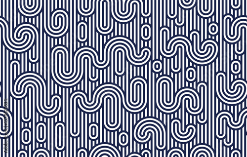 Funky lines seamless pattern, vector abstract geometric background with parallel and curvy lines, Asian style tiling wallpaper.