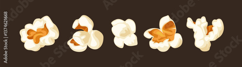 Popcorn isolated on dark background. Vector cartoon flat illustration. 