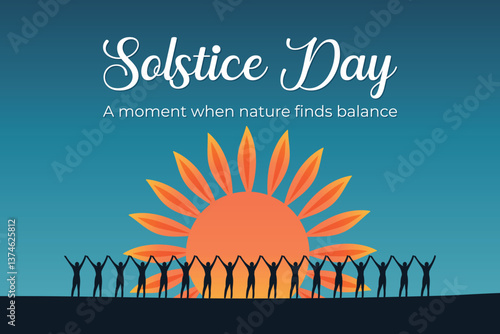 solstice day poster flat vector illustration.