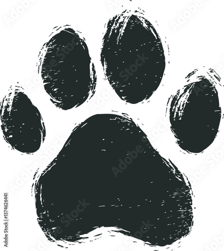 Black animal paw print with grunge texture