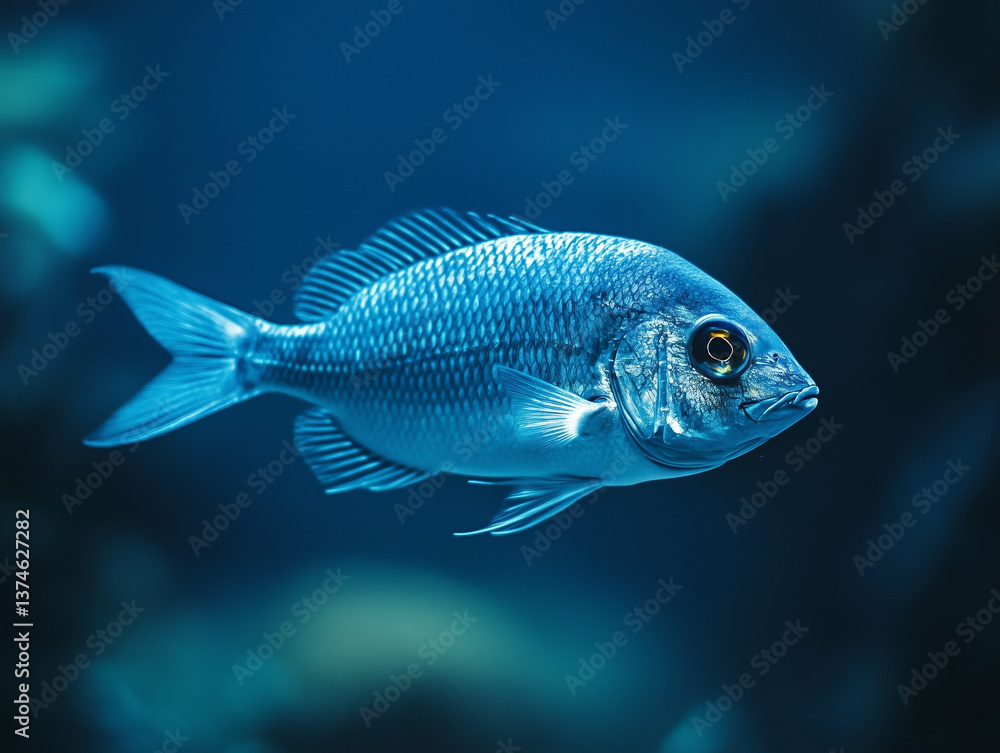 Naklejka premium Single blue fish on a dark gradient background, 3D render