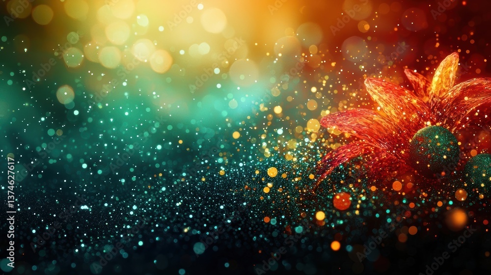 Obraz premium Festive Double Exposure Blending Christmas Elements with Colorful Bokeh and Glittering Lights for Holiday Imagery