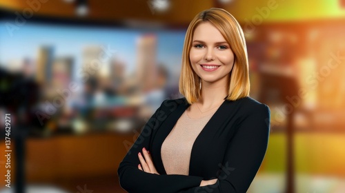 Futuristic AI-Driven Digital Avatar News Anchor in Ultra HD Environment