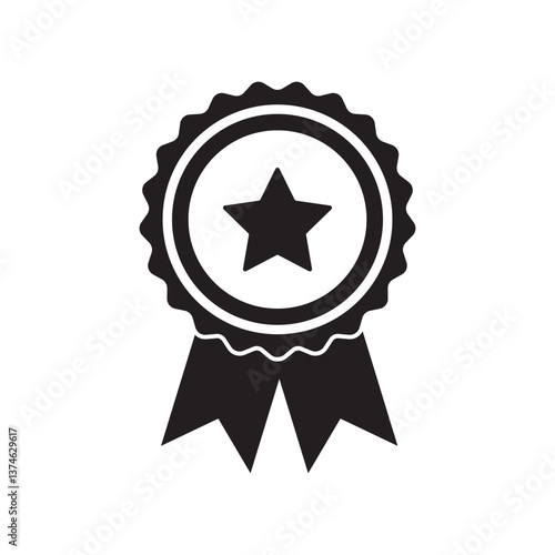 A black and white award ribbon badge featuring a central star. The design represents achievement, excellence, and recognition, making it perfect for certificates, awards, or branding elements related 