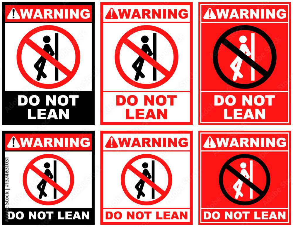 Set Prohibition warning do not lean public sign design vector illustration