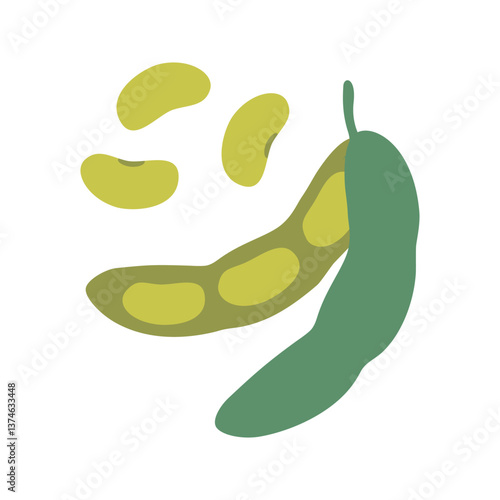 Fresh green Soybean pod, Edamame. Modern vector illustration isolated on white background, hand drawn, flat design