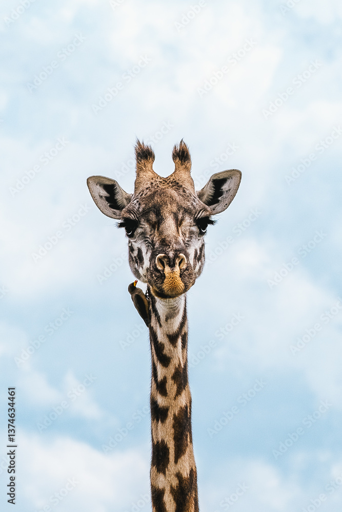 Obraz premium Giraffe with bird
