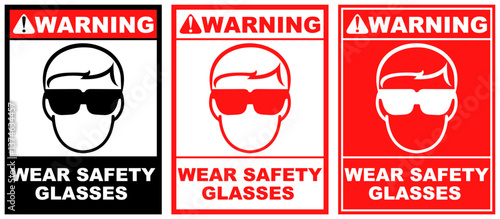 Set safety symbol warning wear safety glasses public sign design vector illustration