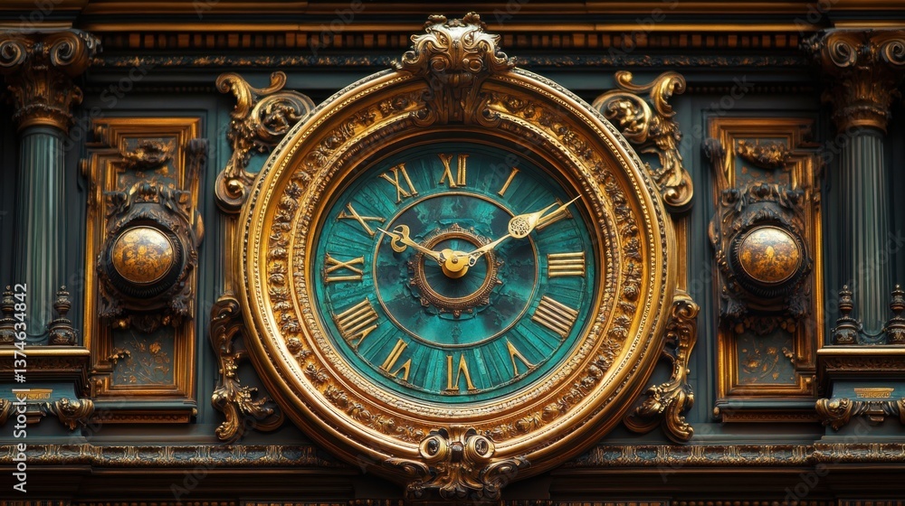 Fototapeta premium Exquisite antique clock displaying intricate craftsmanship and timeless elegance in a lavishly decorated room