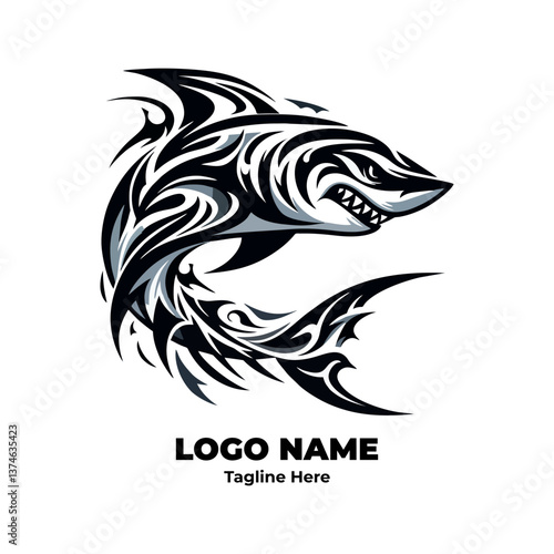 tribal tattoo shark black and white design