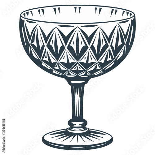 Crystal cocktail glass sparkling with intricate geometric patterns, for elevating any bar or special occasion with a touch of vintage elegance