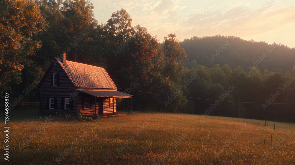 Fototapeta premium Appalachain house sun rising great nature house