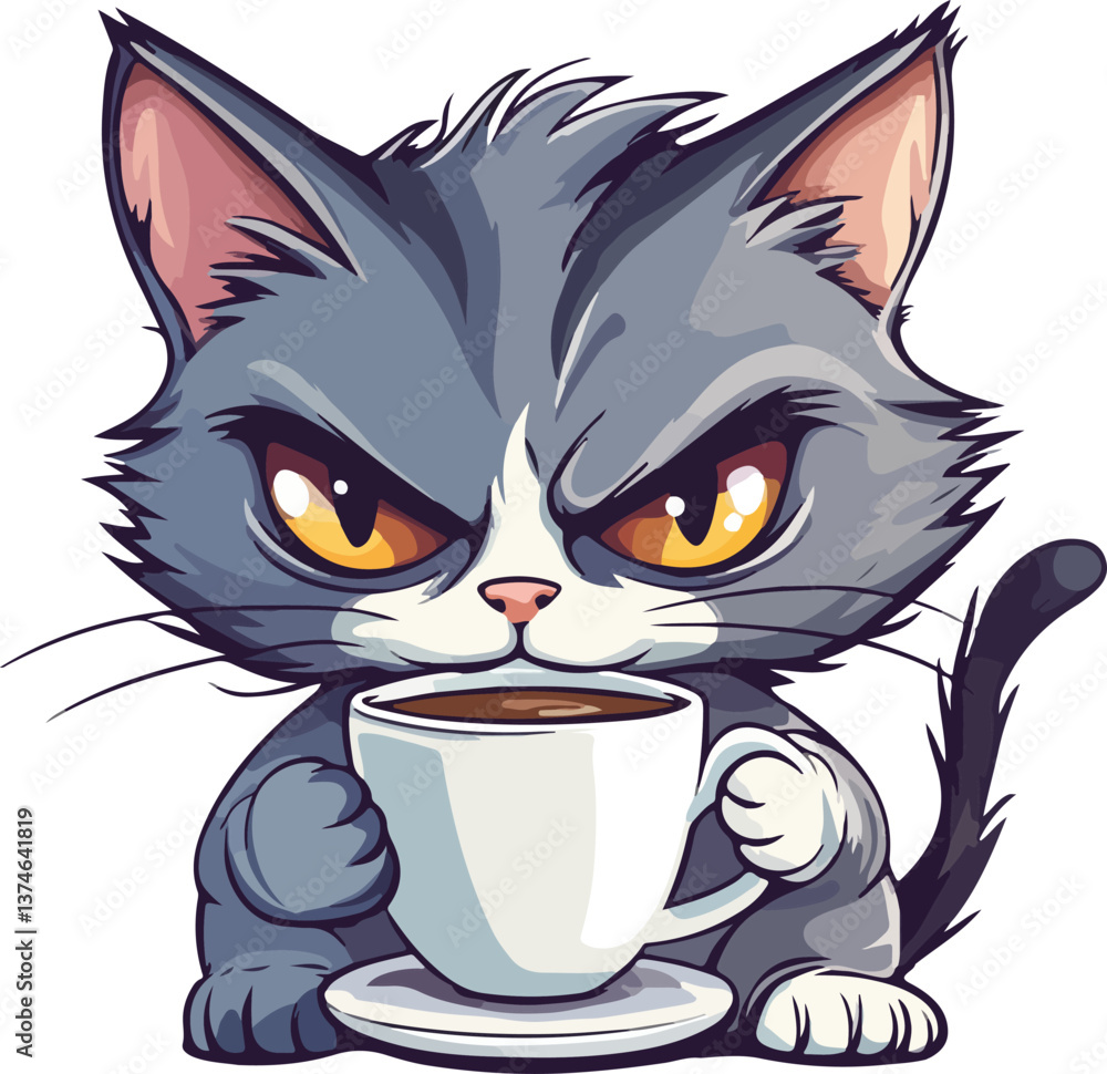 Angry Cat Drinking Coffee Vector Illustration Angry Cat Drinking Coffee Vector Illustration