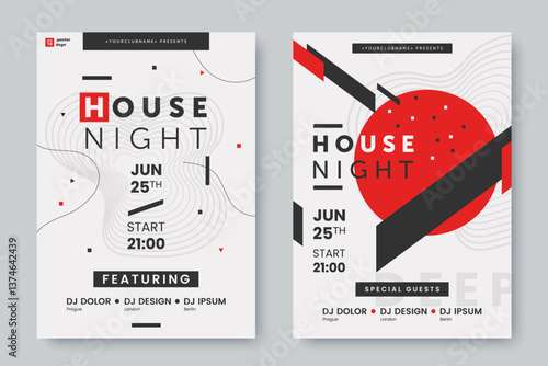 Deep House party poster design. Music event flyer. Night club party invitation template. Dynamic geometric background and space for text. Vector illustration.