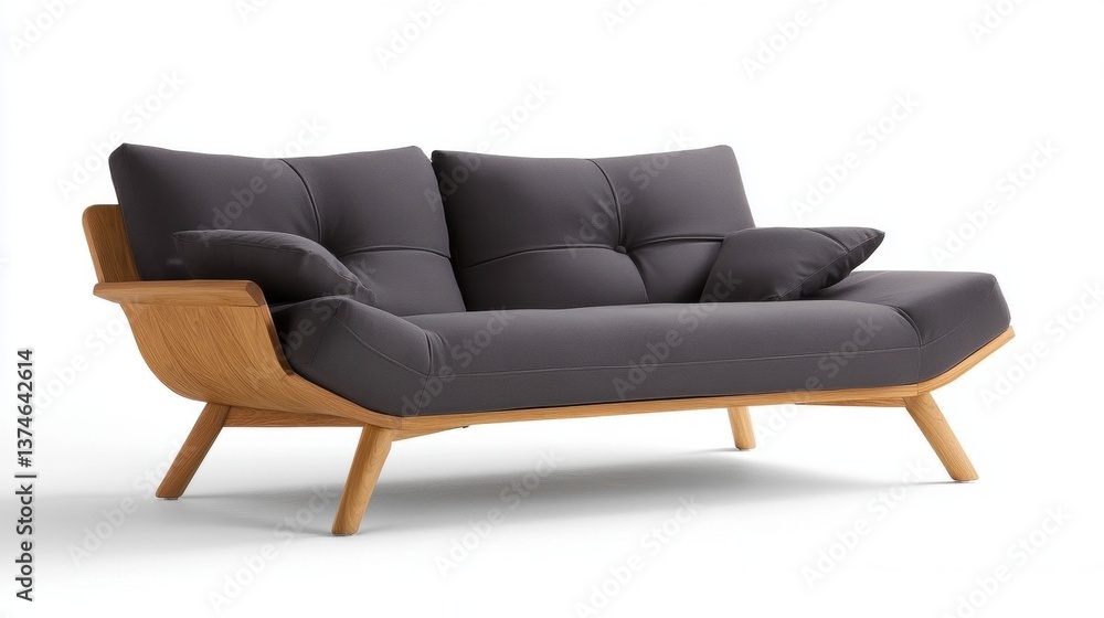 Fototapeta premium A Scandinavian inspired light gray sofa with wooden legs.
