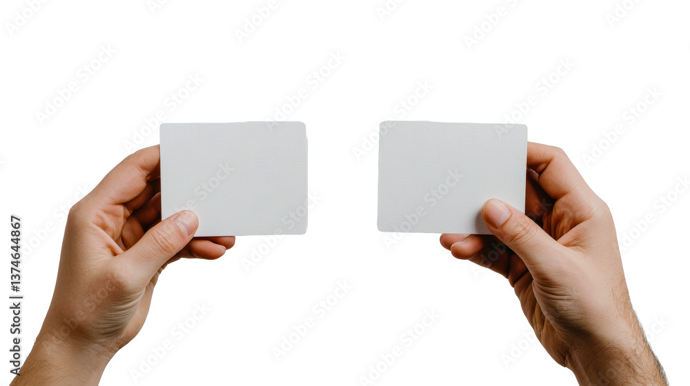 Hands holding blank cards with transparent background Hands holding blank cards with transparent background