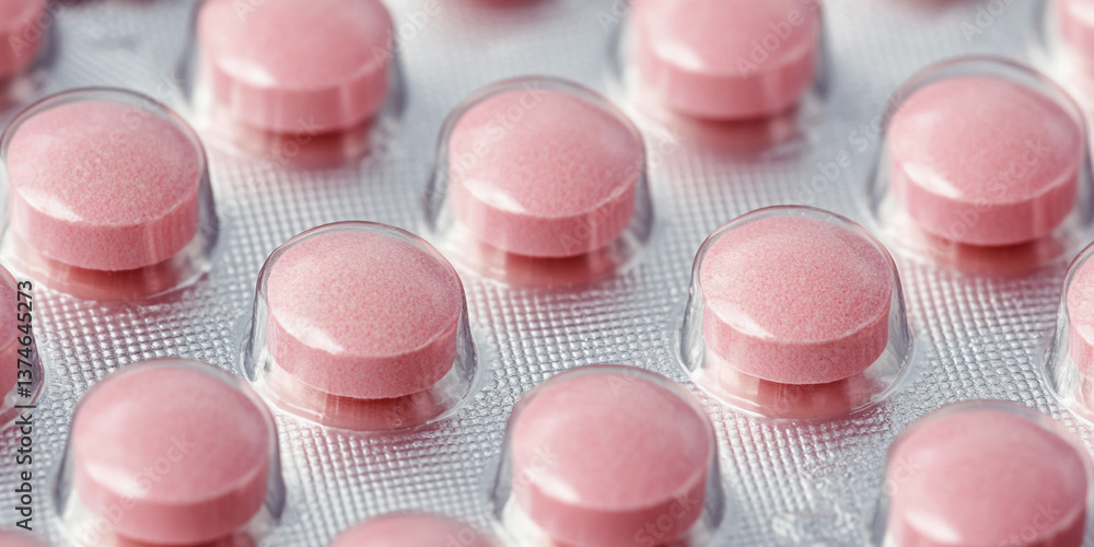 Close-up view of pink paracetamol tablets in blister pack Generative AI Close-up view of pink paracetamol tablets in blister pack Generative AI