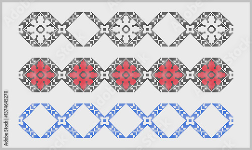 Artistic vector decor of traditional Ukrainian ornament embroidery, beads craft, inspired by ethnic folk patterns