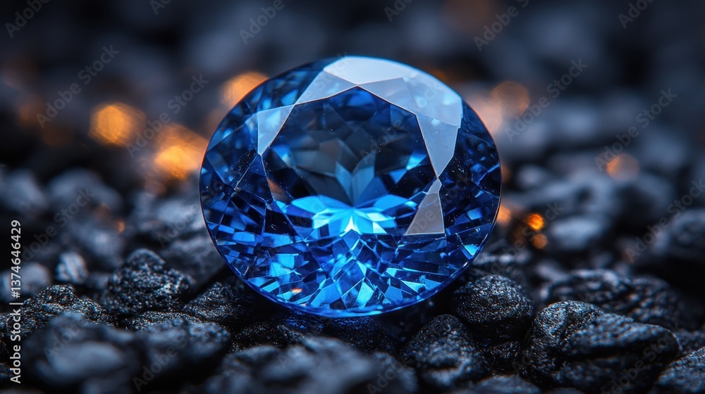 Tanzanite gem showcases its mesmerizing light blue hues against a contrasting black background, reflecting intricate patterns of light in stunning detail Tanzanite gem showcases its mesmerizing light blue hues against a contrasting black background, reflecting intricate patterns of light in stunning detail